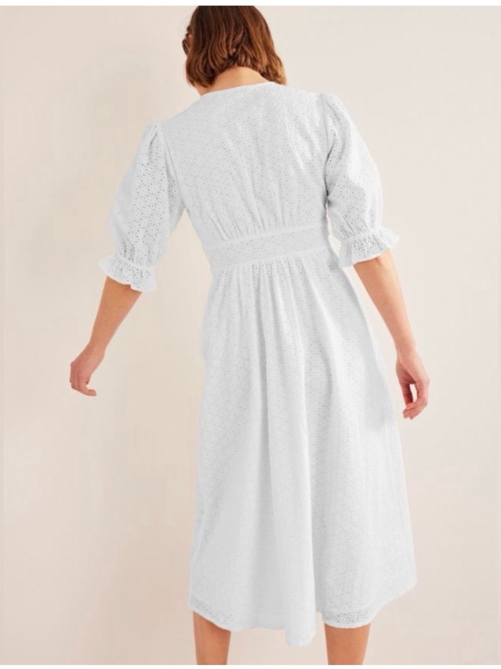 Boden White Eyelet Button-Front Midi Dress - Picture 6 of 9
